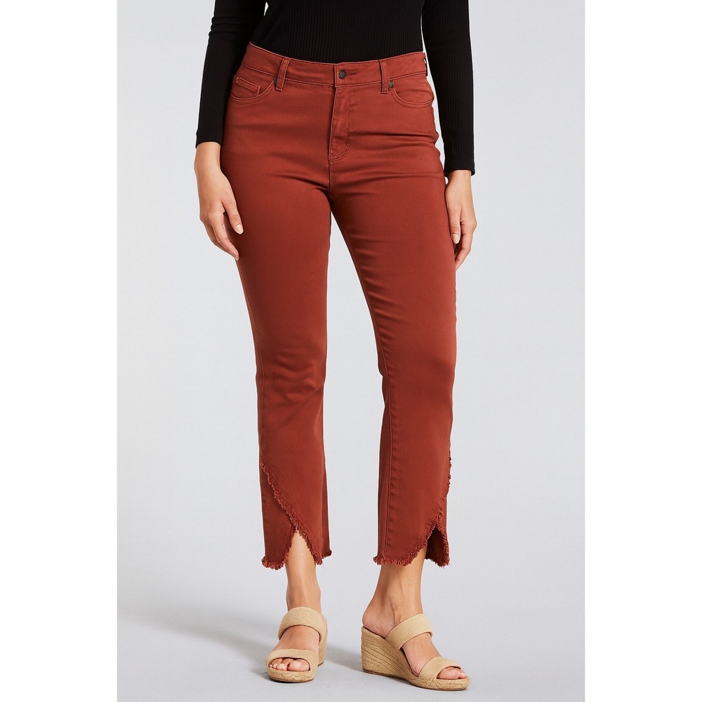 John Mark‎ Womens Crop Jeans Size 8 Rust Red/Orange Frayed Tulip Hem Denim Pants